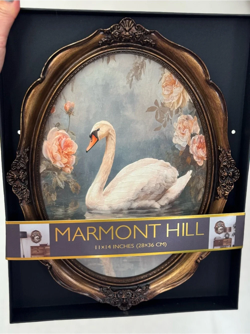 Marmont hill White Swan Floral Wall Art - Oval Frame